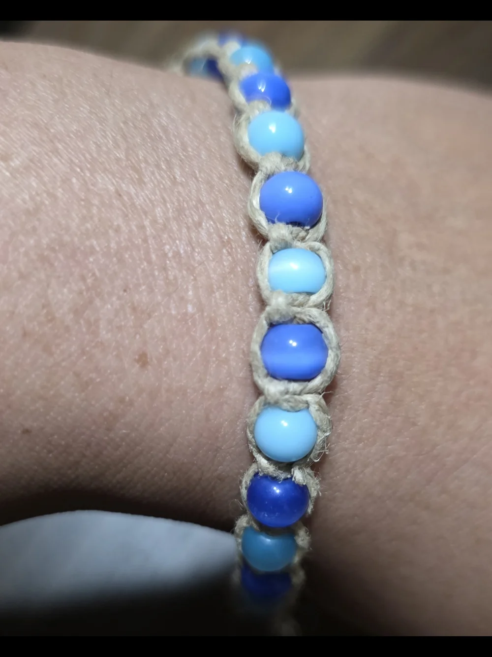 Handmade Blue Beaded Hemp Bracelet - Blue Beads